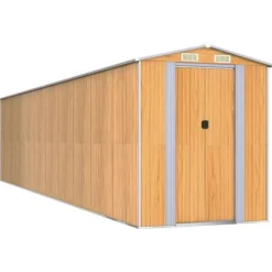 Trädgårdsskjul i galvaniserat stål - Uteförvaring | Färg: Ljusbrun | Storlek: 192x85x223 cm