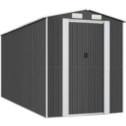 Trädgårdsskjul i galvaniserat stål - Rymlig förvaring för redskap | Färg: Antracit | Storlek: 192x440x223 cm