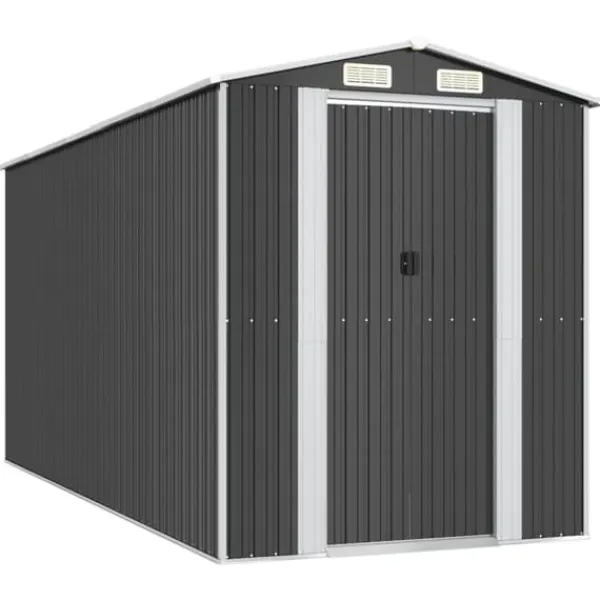 Trädgårdsskjul i galvaniserat stål - Rymlig förvaring för redskap | Färg: Antracit | Storlek: 192x440x223 cm