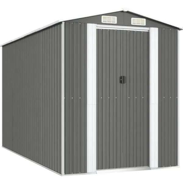 New Trädgårdsskjul i galvaniserat stål - Rymlig förvaring för redskap | Färg: Ljusgrå | Storlek: 192x357x223 cm Skjul, Garage & Carports