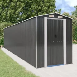 Sale Trädgårdsskjul i galvaniserat stål | Förvaringslösning för redskap | Mått: 192x85x223 cm | Färg: Antracit Skjul, Garage & Carports