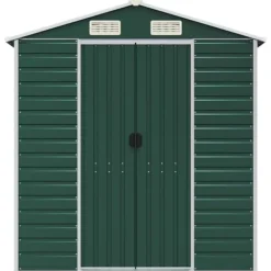 Trädgårdsskjul i galvaniserat stål - Utomhusförvaring | Färg: Grön | Storlek: 191x640x198 cm