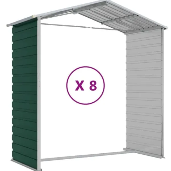 Trädgårdsskjul i galvaniserat stål - Utomhusförvaring för verktyg | Färg: Grön | Storlek: 191x725x198 cm