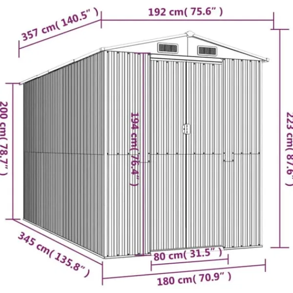 New Trädgårdsskjul i galvaniserat stål - Rymligt förvaringsutrymme | Färg: Ljusbrun | Storlek: 192x357x223 cm Skjul, Garage & Carports