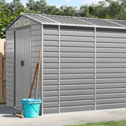 New Trädgårdsskjul i galvaniserat stål - Utomhusförvaring | Färg: Ljusgrå | Storlek: 191x810x198 cm Skjul, Garage & Carports