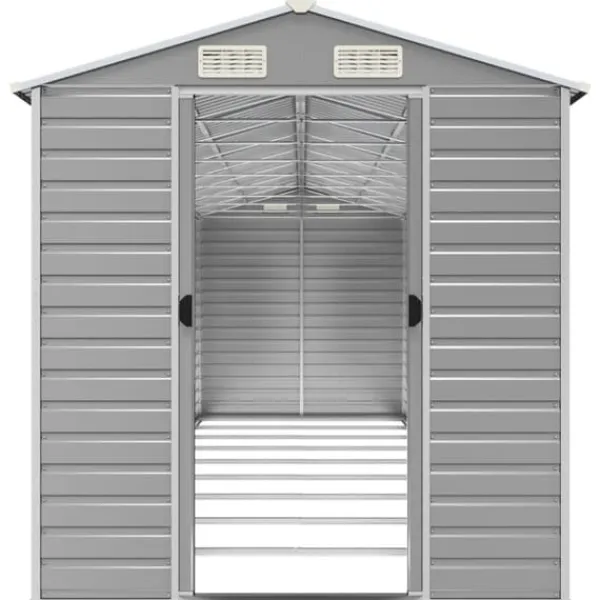 New Trädgårdsskjul i galvaniserat stål - Utomhusförvaring | Färg: Ljusgrå | Storlek: 191x810x198 cm Skjul, Garage & Carports