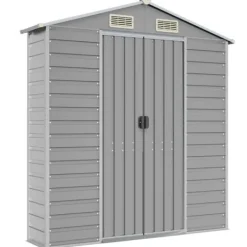 New Trädgårdsskjul i galvaniserat stål - Utomhusförvaring | Färg: Ljusgrå | Storlek: 191x810x198 cm Skjul, Garage & Carports