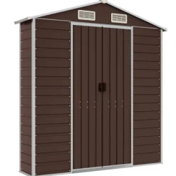 Discount Trädgårdsskjul i galvaniserat stål - Förvaringslösning för verktyg | Färg: Brun | Storlek: 191x215x198 cm Skjul, Garage & Carports