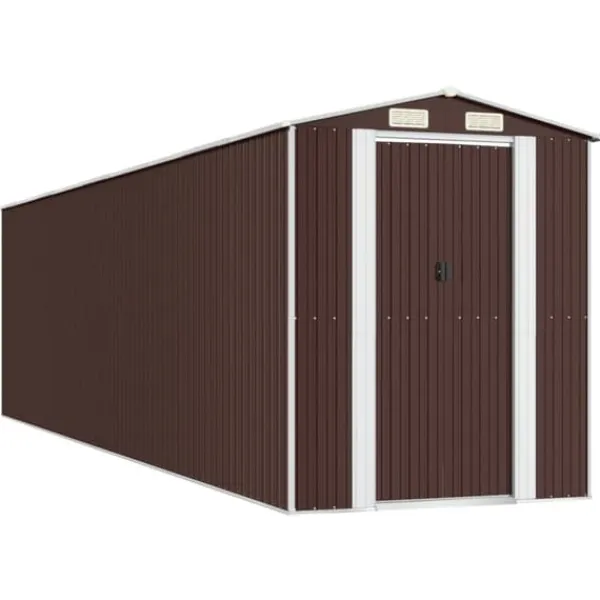 Trädgårdsskjul i mörkbrun galvaniserat stål - Förvaring för redskap | Storlek: 192x772x223 cm | Färg: Mörkbrun