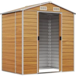 Hot Trädgårdsskjul ljusbrun 191x130x198 cm galvaniserat stål Skjul, Garage & Carports