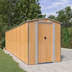 Hot Trädgårdsskjul ljusbrun 192x772x223 cm galvaniserat stål Skjul, Garage & Carports