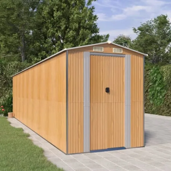 Hot Trädgårdsskjul ljusbrun 192x772x223 cm galvaniserat stål Skjul, Garage & Carports