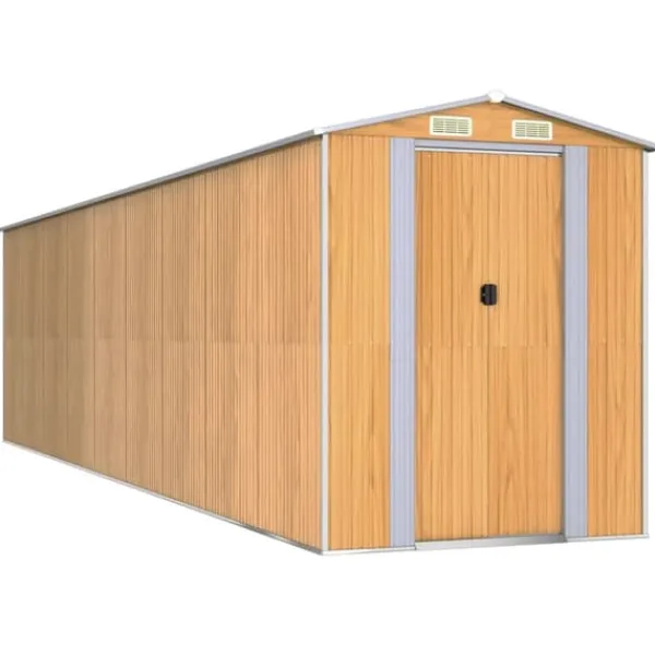 Hot Trädgårdsskjul ljusbrun 192x772x223 cm galvaniserat stål Skjul, Garage & Carports