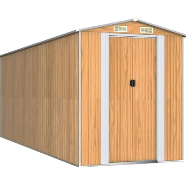 Discount Trädgårdsskjul ljusbrun 192x523x223 cm galvaniserat stål Skjul, Garage & Carports