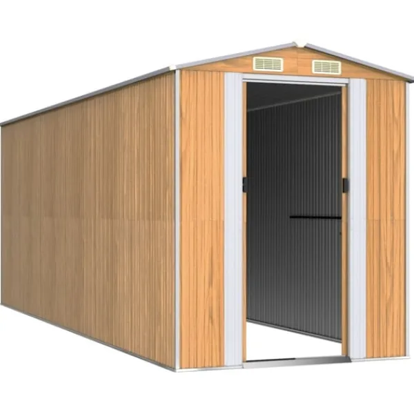 Discount Trädgårdsskjul ljusbrun 192x523x223 cm galvaniserat stål Skjul, Garage & Carports