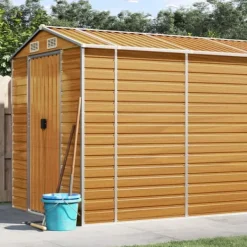 vidaXL Trädgårdsskjul ljusbrun 191x895x198 cm galvaniserat stål