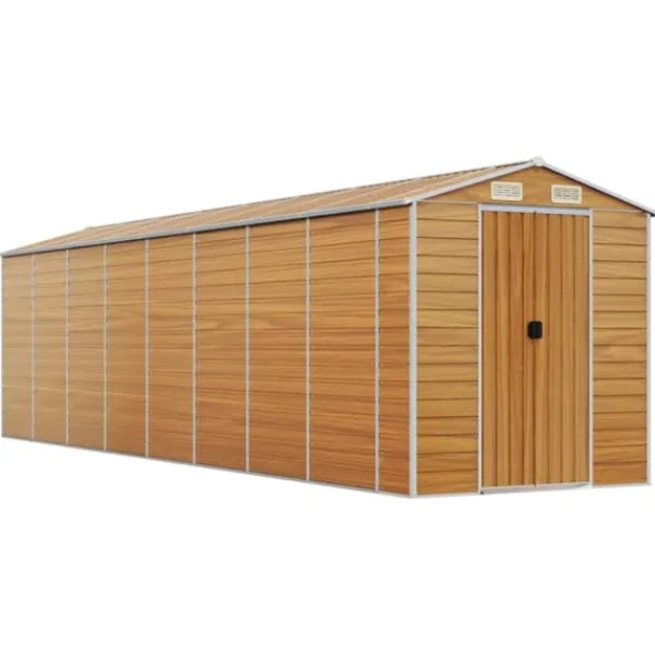 Online Trädgårdsskjul ljusbrun 191x725x198 cm galvaniserat stål Skjul, Garage & Carports