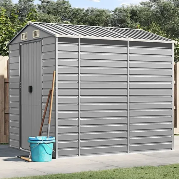 Online Trädgårdsskjul ljusgrå 191x215x198 cm galvaniserat stål Skjul, Garage & Carports