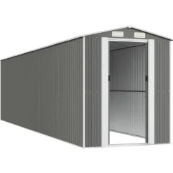 Outlet Trädgårdsskjul ljusgrå 192x772x223cm galvaniserat stål Skjul, Garage & Carports