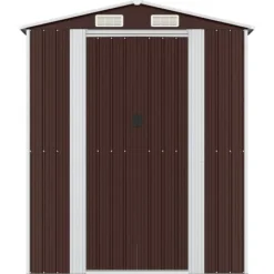 Hot Trädgårdsskjul mörkbrun 192x440x223 cm galvaniserat stål Skjul, Garage & Carports