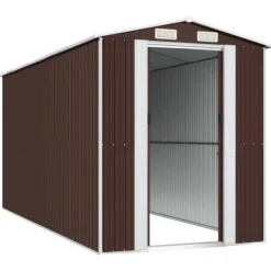 Hot Trädgårdsskjul mörkbrun 192x440x223 cm galvaniserat stål Skjul, Garage & Carports