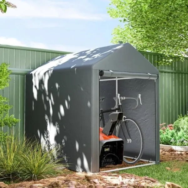 Discount Trädgårdsskjul/lagertält, robust och vädertåligt, stålram, 1,2×1,8×1,6 m, mörkgrå Skjul, Garage & Carports