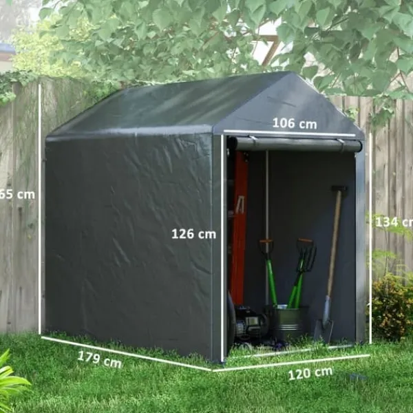 Discount Trädgårdsskjul/lagertält, robust och vädertåligt, stålram, 1,2×1,8×1,6 m, mörkgrå Skjul, Garage & Carports