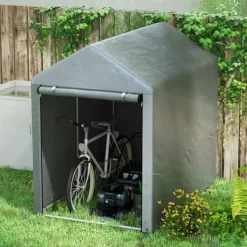 Discount Trädgårdsskjul/lagertält, robust och vädertåligt, stålram, 1,2×1,8×1,6 m, mörkgrå Skjul, Garage & Carports
