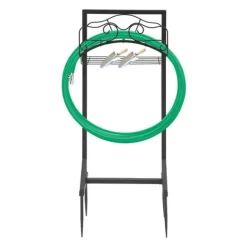 Trädgårdsslanghållare - Fristående slangställ - Järn - Med jordspett - Belastning 22,68 kg - Mått 38×18×86 cm - Totalhöjd 106 cm - Svart