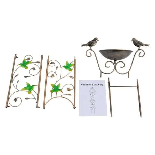 New Trädgårdsspaljé - Klätterstöd med fågelbad - Höjd 100 cm - Metall - Fågelmotiv - Fågelbad 5 cm djup - Jordspett 17 cm - Vattentålig - Röd För Fåglar & Småvilt