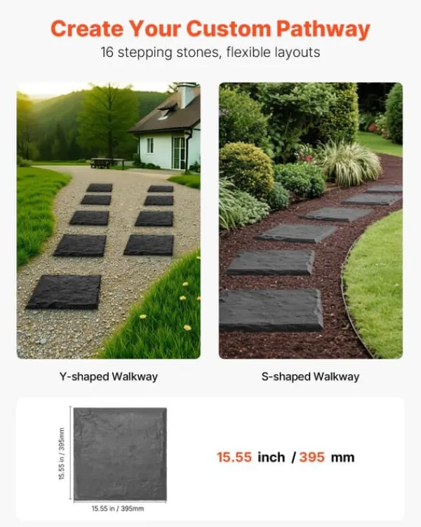 Sale Trädgårdsstenar - Stegstenar/Gångplattor 16-pack 39,5 x 39,5 cm - Med Pålar - Väderbeständig Plast - Slät Yta - För Gräsmatta/Terrass - Grå Trädgårdsstenar & Klivstenar