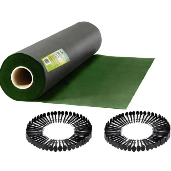 Outlet Trädgårdstextil 1,6 m x 50 m 90 g/m2 + 100 Plonos-nålar - svart och grön Markduk & Fiberduk