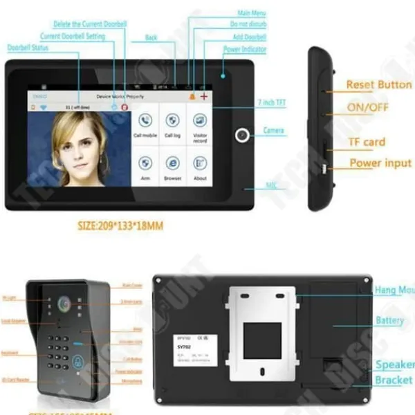 Trådlös Video Intercom - TD - 7" WiFi - RFID - Nattvision - Inbyggd Alarm