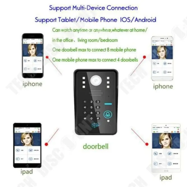 Trådlös Video Intercom - TD - 7" WiFi - RFID - Nattvision - Inbyggd Alarm