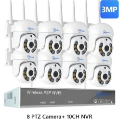 Trådlöst CCTV-system, AI-detektering, tvåvägsljud,10CH 3MP Med 8 PTZ, Ingen