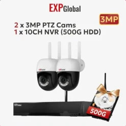 Trådlöst säkerhetskamerasystem, intelligent nattseende, tvåvägsljud,1xNVR 2x3MP PTZ Kamera, 500g, EU Kontakt