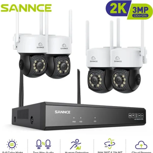 Discount Trådlöst övervakningssystem, nattseende, 16-kanals ingång,3MP 71DC 4St Kamera, 4T Hemlarmsystem