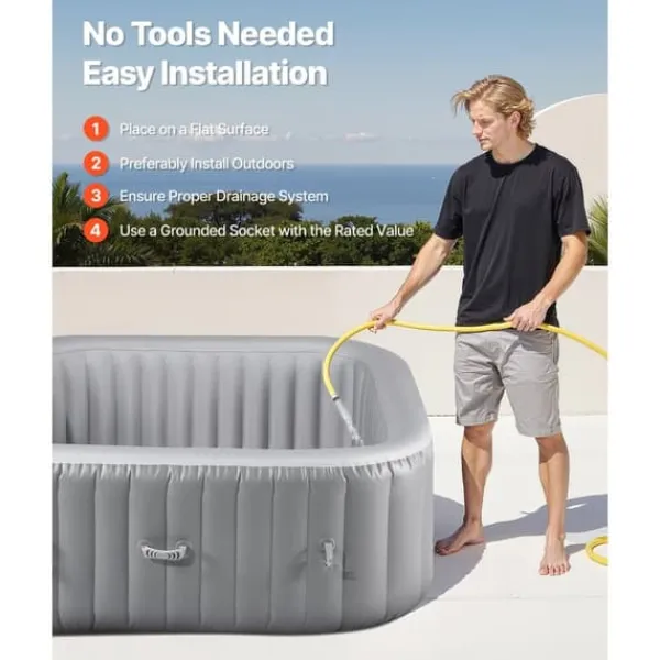 Uppblåsbar Bubbelpool, 4-6 Personer, 1850x660mm, Kvadratisk, Bärbar Utomhusspa