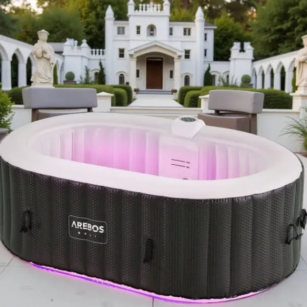 Discount Uppblåsbar bubbelpool Florence – 2400W | 154 x 154 x 65 cm | Jacuzzi för 4 personer | 100 massagestrålar | Upp till 40°C uppvärmning | Uppblåsbart spa | CDON Spa & Utomhusbad