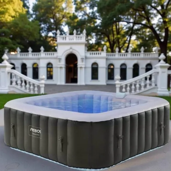 Uppblåsbar bubbelpool Majestic Square – Jacuzzi för 6 personer – Kvadratisk 185x185 cm – LED-belysning – 130 massagestrålar – Upp till 40°C – 2400W – | CDON