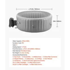 Best Uppblåsbar bubbelpool, 180x66 cm, Grå, PVC Spa & Utomhusbad