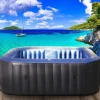 Discount Uppblåsbar jacuzzi – Ø165 cm – 3 personer – 105 massagestrålar – Med pump, lock och filter – Svart/vit – Rund – Upp till 42°C Spa & Utomhusbad
