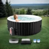 Discount Uppblåsbar oval bubbelpool med LED-belysning – 2 personer – 90 bubbelstrålar – 2400W – Ø 180 x 120 x 65 cm – Inklusive överdrag, golvduk och filterpum | CDON Spa & Utomhusbad