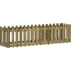 Clearance Upphöjd odlingslåda i impregnerad furu med staket-design | Storlek: 200x50x50 cm | Färg: Natur Planteringsbänkar