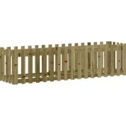 Clearance Upphöjd odlingslåda i impregnerad furu med staket-design | Storlek: 200x50x50 cm | Färg: Natur Planteringsbänkar