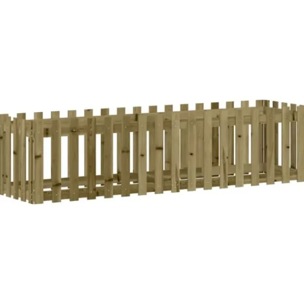 Clearance Upphöjd odlingslåda i impregnerad furu med staket-design | Storlek: 200x50x50 cm | Färg: Natur Planteringsbänkar
