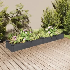Online Upphöjd odlingslåda i massivt granträ med foder | Storlek: 240x45x25 cm | Färg: Grå Planteringsbänkar