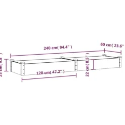 Best Upphöjd odlingslåda i massivt granträ med foder | Storlek: 240x60x25 cm | Färg: Brun Planteringsbänkar