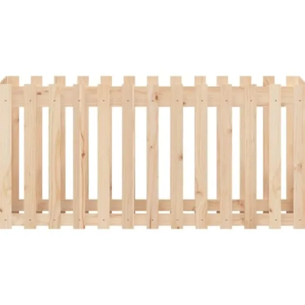Online Upphöjd odlingslåda i massiv furu med staket-design | Storlek: 150x50x70 cm Planteringsbänkar