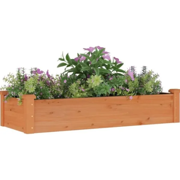 Clearance Upphöjd odlingslåda i massivt granträ med foder | Storlek: 120x45x25 cm | Färg: Brun Planteringsbänkar